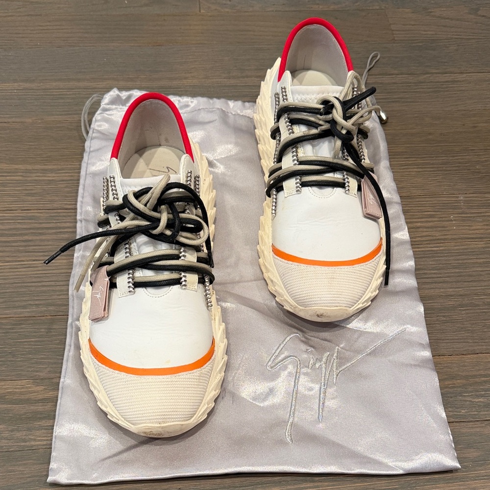 Giuseppe Zanotti White Sneakers with Red Trim